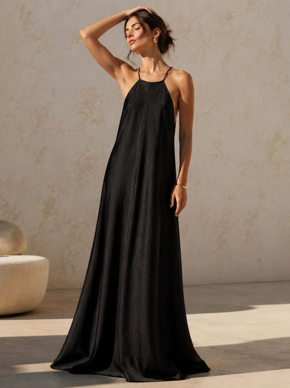 Zara Summer Halter Backless Satin Flared Dress